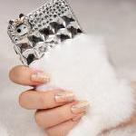 Beautiful White Diamond Fluffy Style Rabbit Fur Case for iphone 4 / 4s