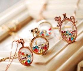 Colorful Perfume Wishing Bottle Crystal Necklace